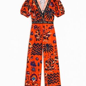 FARM Rio Orange Floral & Palm Print Jumpsuit